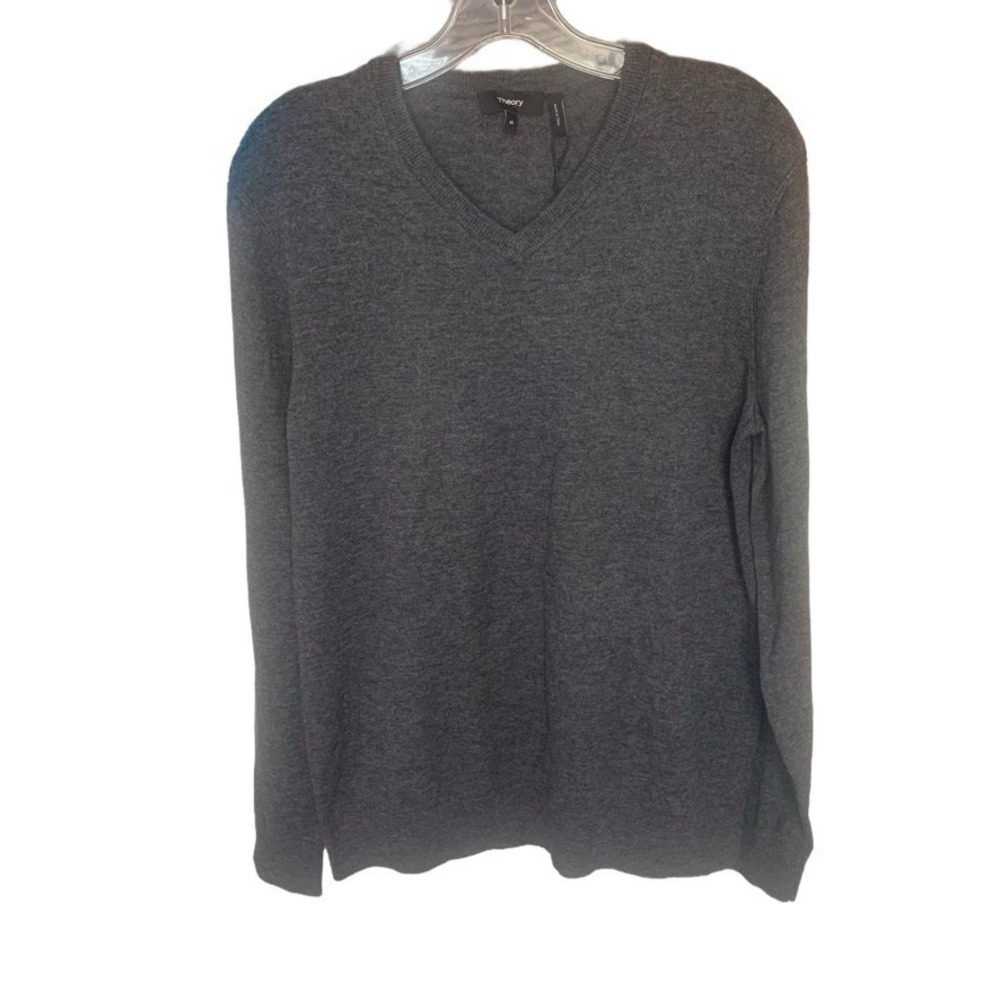 NWT Theory Men's Charcoal Gray Harman Riland Wool Blend V-Neck Pullover‎ Sweater